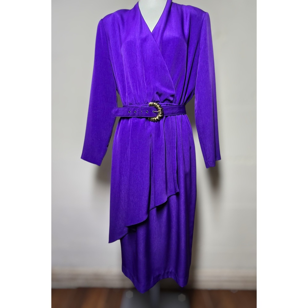 P'tite Petite by Etoile Womens‎ Purple Wrap Midi Dress With Gold Buckle Size 10